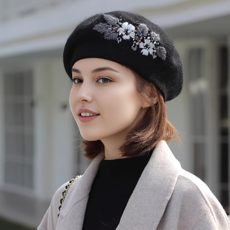 Women'S Autumn And Winter Wool Beret Hat Women'S Autumn And Winter Japanese Versatile Fashion Embroidery Retro Painter Hat - Image 5