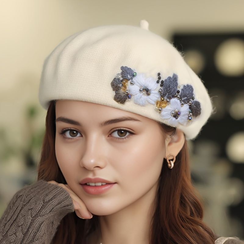 Women'S Autumn And Winter Wool Beret Hat Women'S Autumn And Winter Japanese Versatile Fashion Embroidery Retro Painter Hat - Image 7