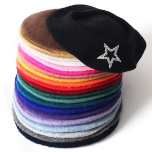 1pc Autumnu002FWinter New Solid Color Five-Pointed Star Wool Beret for Women, Multiple Colors Available