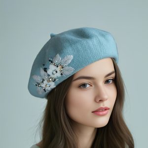 Women'S Autumn And Winter Wool Beret Hat Women'S Autumn And Winter Japanese Versatile Fashion Embroidery Retro Painter Hat