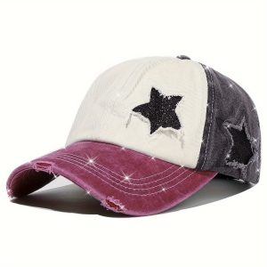 1pc Unisex Vintage Washed Street Style  Shiny Five-Pointed Star Patch Baseball Cap, Suitable for Outdoor Leisure and Vacation