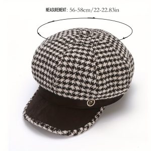 Korean-style Octagonal Beret for Women, Winter Warm Houndstooth Breathable Casual Japanese-Style Painter Hat for Spring, Autumn, and Winter