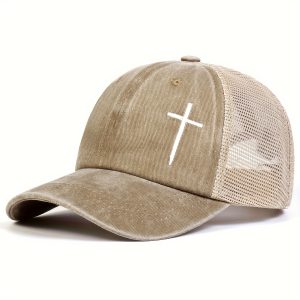 Men's Adjustable Cross-Design Baseball Cap - Lightweight, Breathable Mesh Back,, Ideal for Spring & Fall Travel and Beach Parties, Available in Black, Beige, Red, Blue