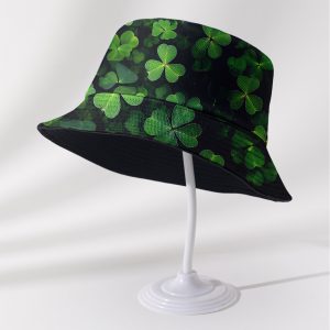 One Double-sided Printed Bucket Hat, Universal for Three-Leaf Clover, Green, Botanical. A Stylish Summer Fishing Hat Suitable for Both Men and Women, the Perfect Choice for Beach and Outdoor Adventures. A Travel Hat and Beach Hat with Freely