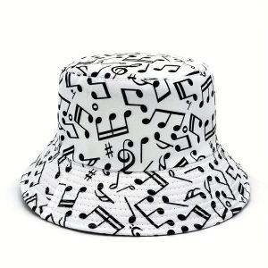 1pc New Full Print Musical Note Digital Print Double-Sided Bucket Hat - Lightweight Fashionable Hip-Hop Women'S Fisherman Hat, Unisex, Perfect for Parties And Outdoor Activities, Best Choice for Gifts