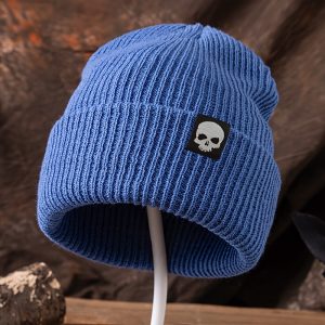 Skull Logo Beanie, High Elasticity Knitted Hat for Autumn and Winter, Outdoor Casual Sports Windproof Ear Protection Warm Hat