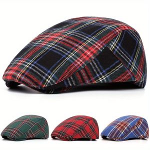 Unisex Striped Plaid Beret Adjustable Outdoor Street Casual Hat